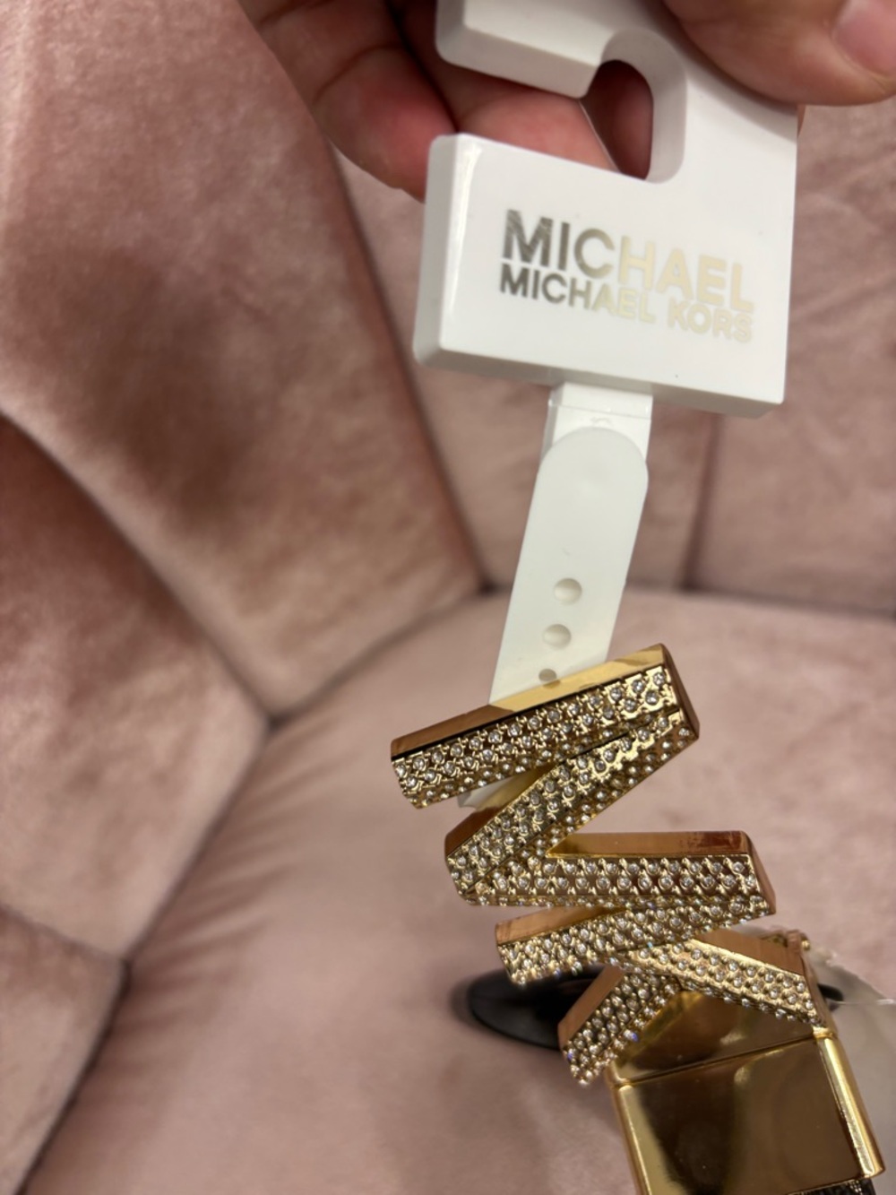 Michael Kors Reversible Monogram Belt with Gold MK Crystal Buckle - Picture 14 of 16